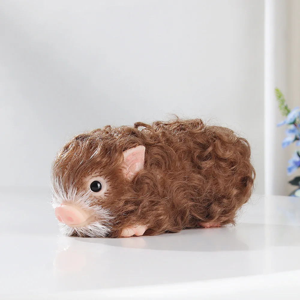 New Simulation Animal Pig Pet Toys Cute Brown Curly Hair Pig Toys Lifelike Soft Reborn Doll Pig Children Play House Toys Gifts