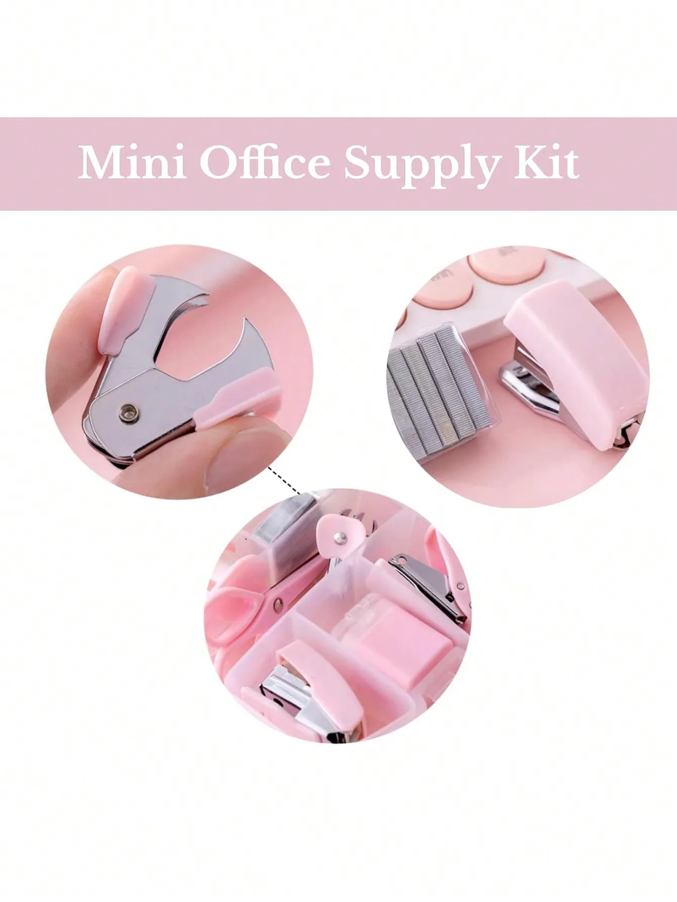 8 قطع من مجموعات مستلزمات المكاتب الصغيرة، اللوازم المدرسية الصغيرة – تتضمن دباسة صغيرة، مقص، مزيل التيلة، الدبابيس، موزع الأشرطة