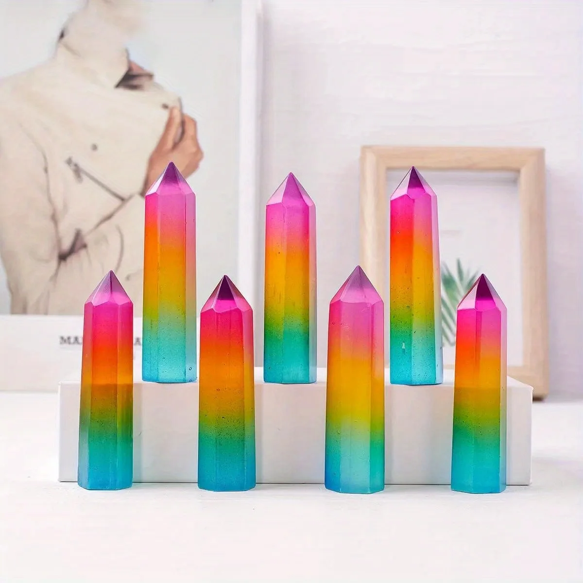 1PC Selenite Aura Rainbow Color Stone Crystal Point Tower Mineral Specimen, Unique Irregular Shape, Home Decor, Brown