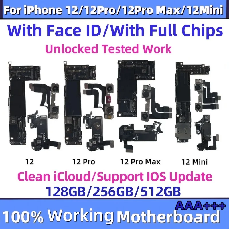 Fully Tested Unlocked For iPhone 12 mini motherboard Update Clean iCloud Mainboard with Face ID For iphone 12 Promax Logic board