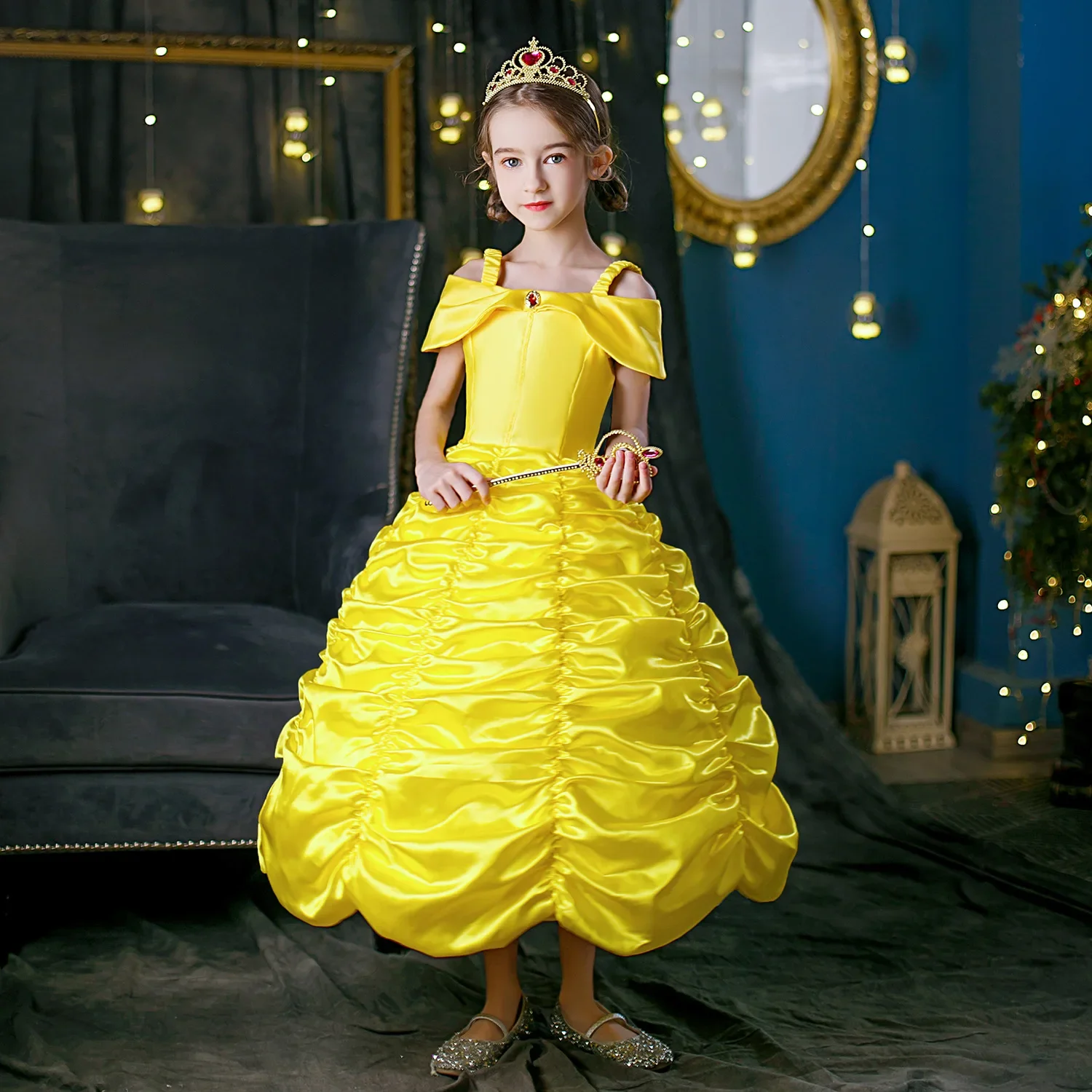 Belle Princess Girl Dress Prom Long Gown Halloween Cosplay Costume Birthday Party Clothes Vestidos