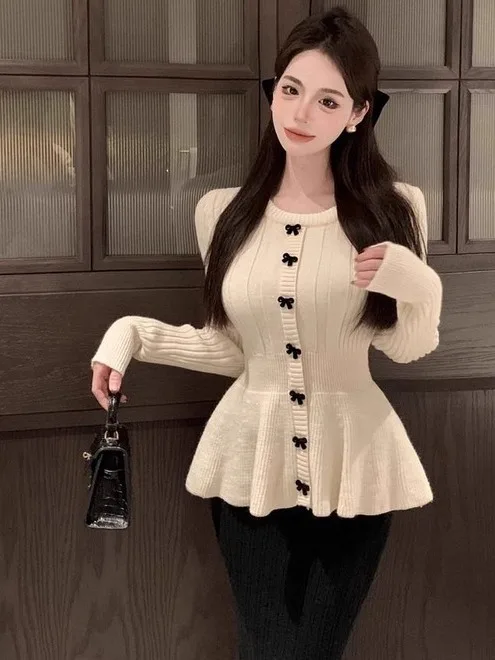 

Ele New Year Knitted Top Women's Faion Slim Fit Bell Sve Waist Cinched Sexy Base Layer irt Casual Wear Office Suit...