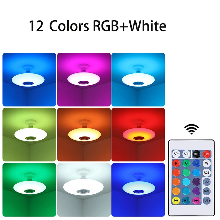 Smart RGB Light E27 LED Ceiling Light Bluetooth Bulb Speaker Home Party Led Music Player Light 24 Keys Remote Control