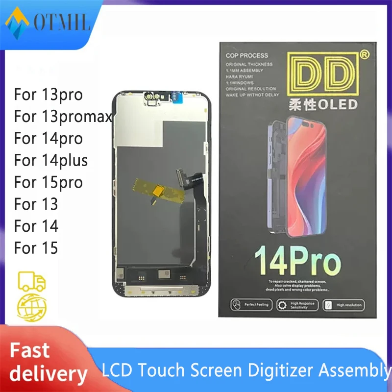 With/No IC Chip Soft OLED Touch Digitizer Assembly For iPhone 15 14 Plus 13 Pro MAX LCD Display Solves Non-genuine Screen Pop-up for iphone 15 pro max r just metal silicone tempered glass life waterproof phone case with holder