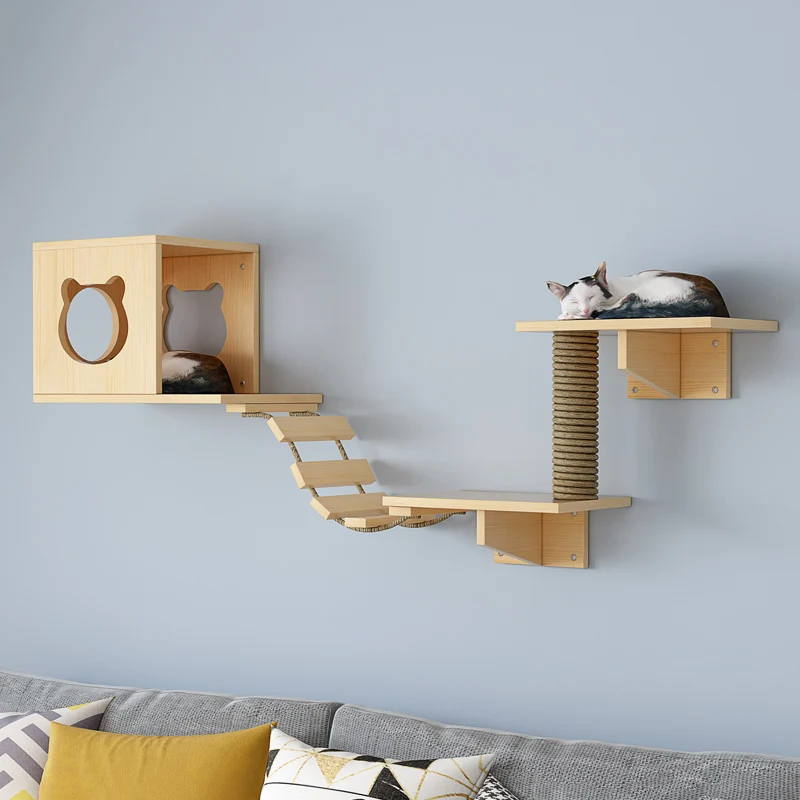 

Luxury Solid Wood Cat Wall-Mounted Cat Nest Cat Climbing Frame Wall-Mounted Jumping Platform Springboard Ladder Wooden Wall Cat