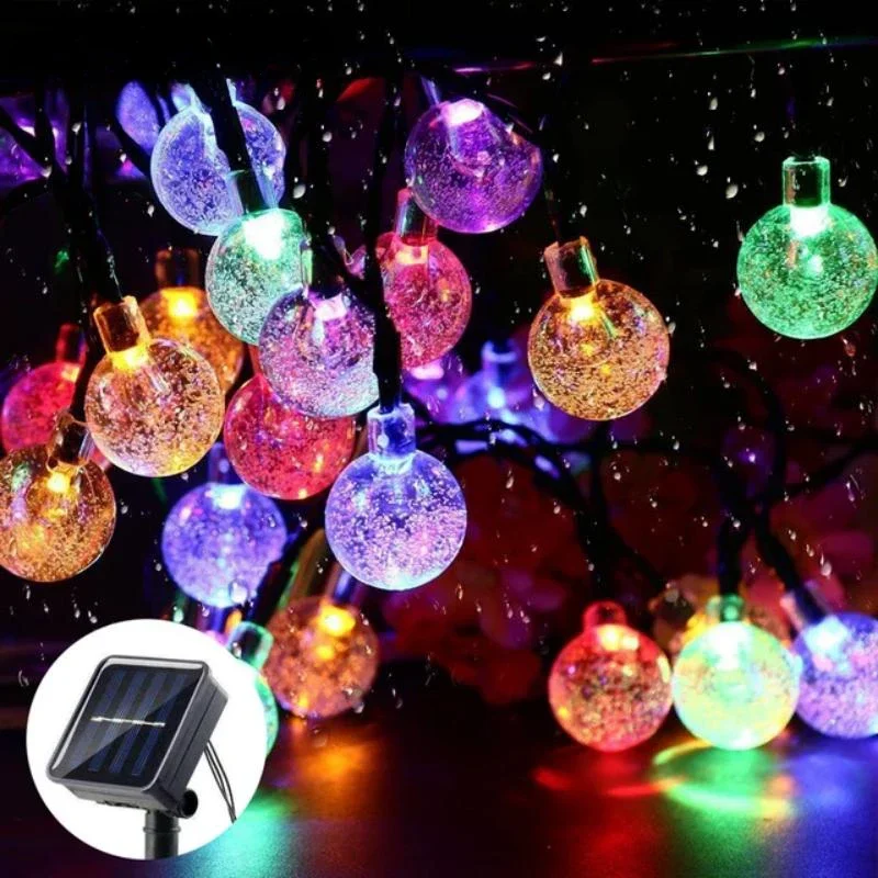 Guirnaldas de luces alimentadas por energía Solar para acampar, guirnalda navideña de luces de hadas de cristal para exteriores, 8 modos, luz impermeable para Patio, decoración de fiesta en el jardín