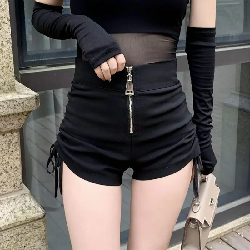 2024 Summer Autumn Women Zip High Waist Shorts Female Casual Black Shorts Ladies All Match Slim Stretch Shorts Hot Pants 4XL