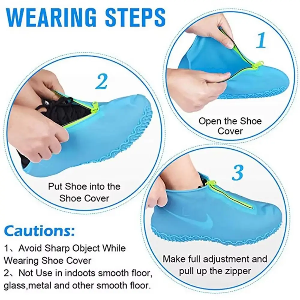 2Pcs Reusable Waterproof Shoe Cover Wear-resistant Zipper Non-Slip Rain Boots Portable Foldable Silicone Shoes Protective Cover