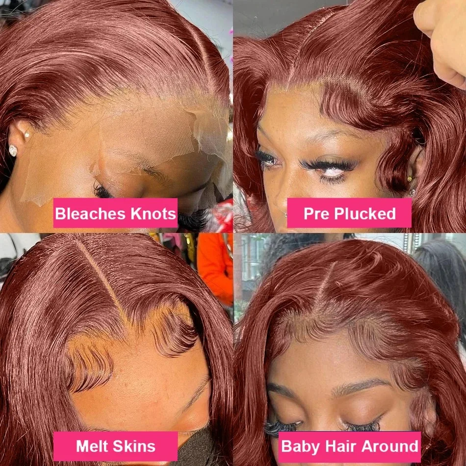 Reddish Brown Lace Front Wigs Natural Hair 13x4 Body Wave Lace Front Wig Pre Plucked Glueless Synthetic Wig for Women Cosplay