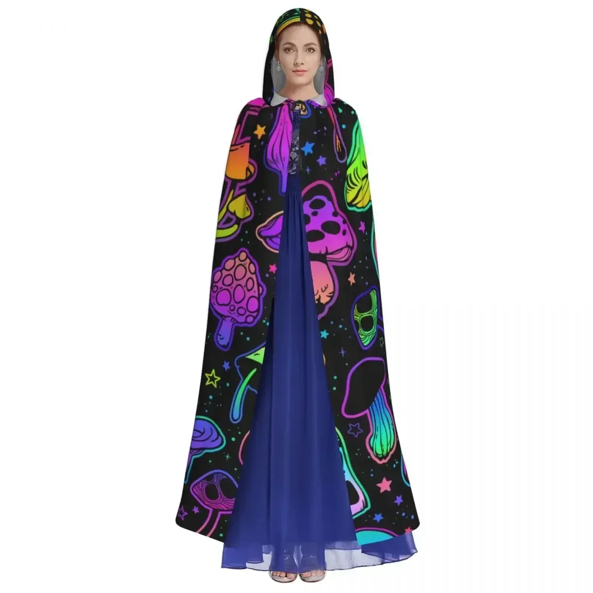 Adult Cloak Cape Hooded Psychedelic Mushrooms Medieval Costume Witch Wicca Vampire Carnival Party