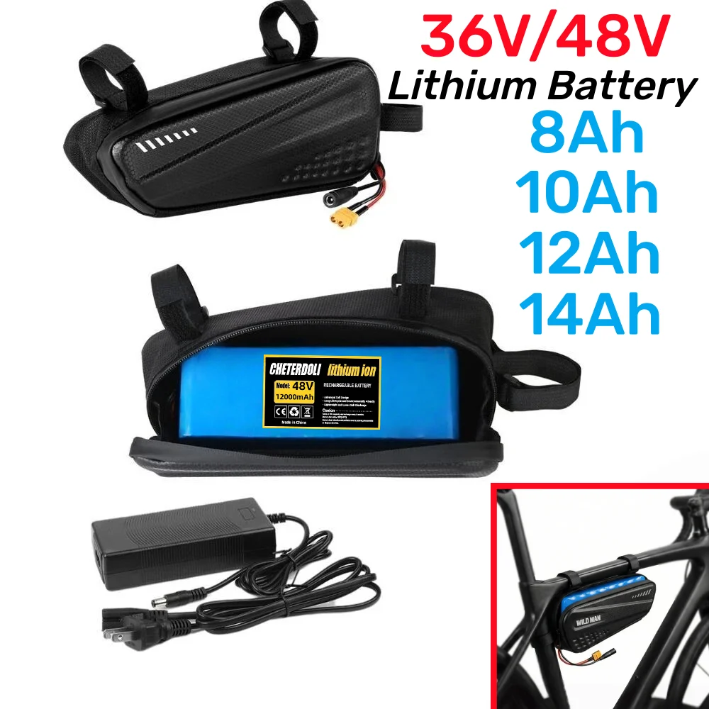 

Rechargeable 18650 Battery Pack 36V 48V 8Ah 10Ah 12Ah 14Ah With Bag ,Built-in BMS For 200W-500W Riding Bike and Scooter.