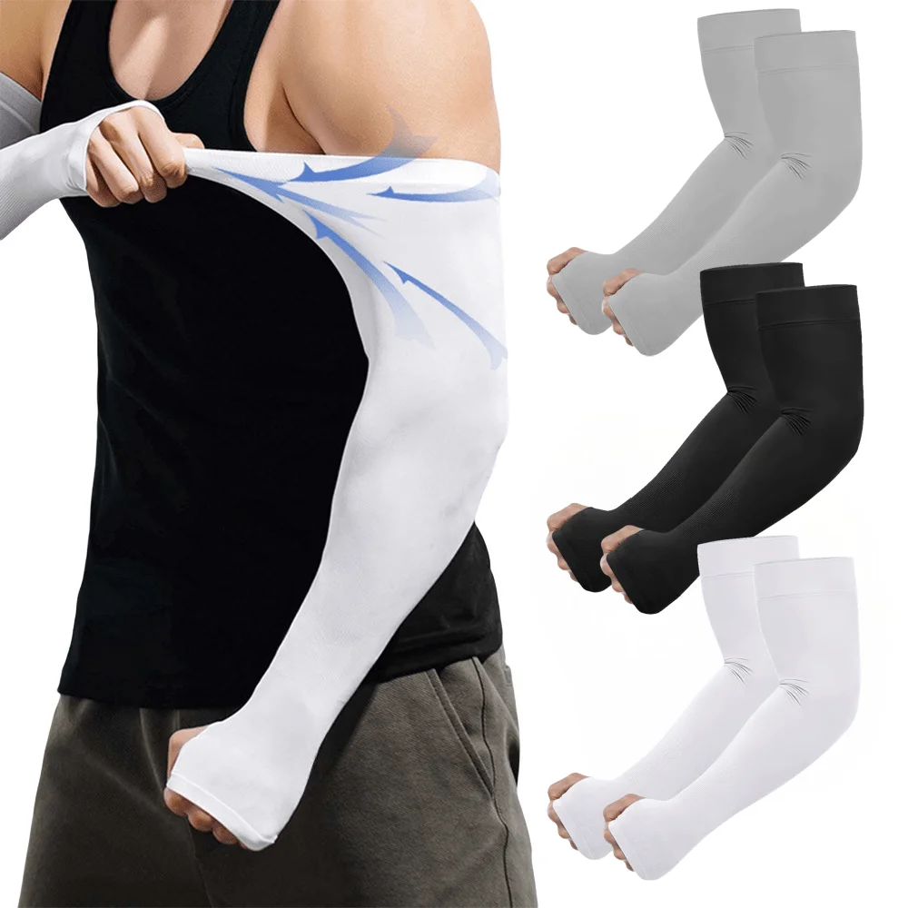 1pair Sports Compression Arm Sleeves with Thumb Holes, Unisex Elastic Fit, Suitable for Outdoor Activities