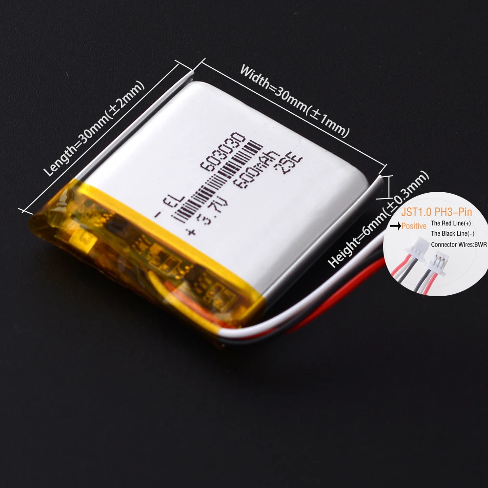 JST1.0 3Pin 503030 3.7V 500mAh 303030 403030 603030 703030 803030 903030 103030 Lithium Li-ion Polymer Battery Lipo Batteries