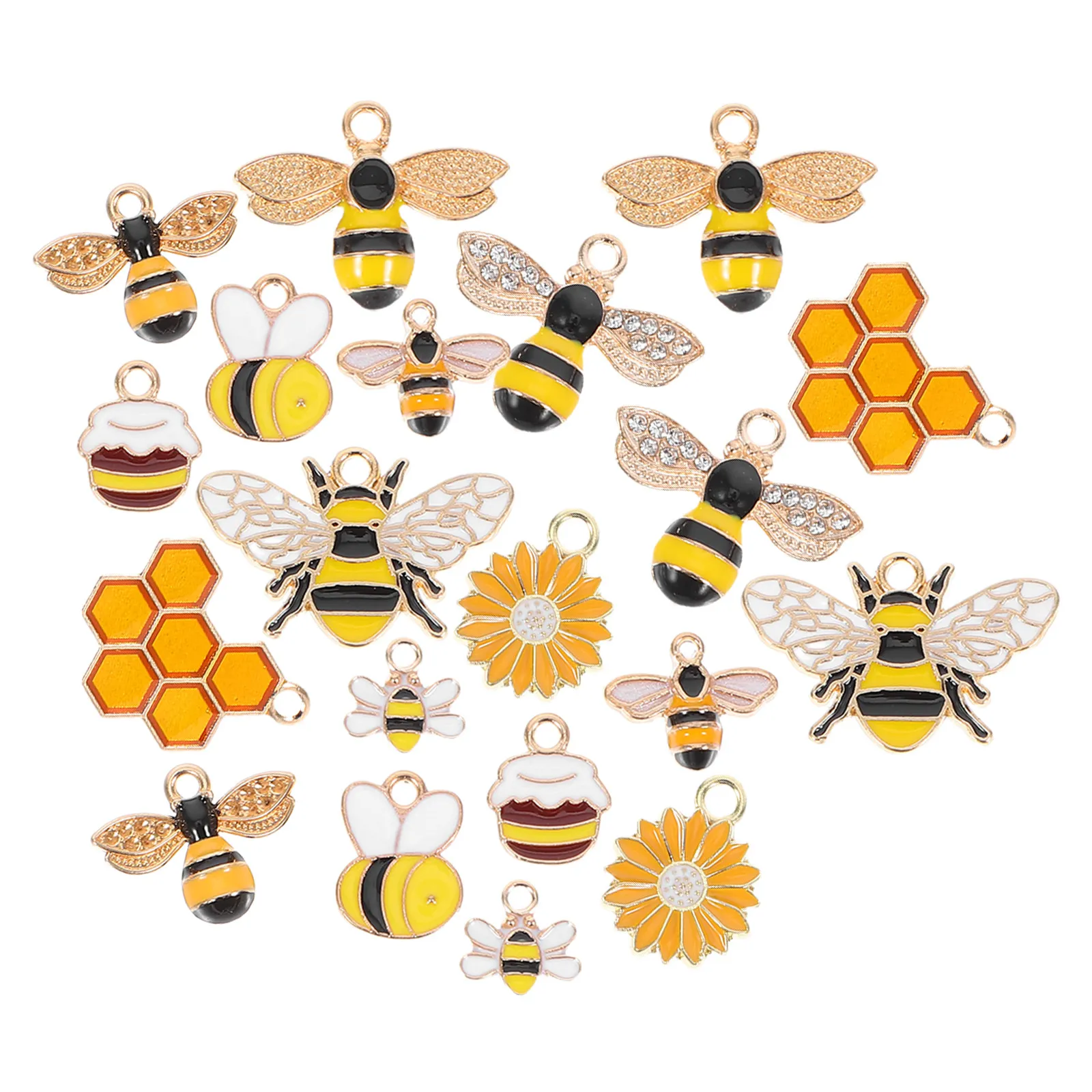 20 Piezas de Dijes Pequeños de Abeja de Aleación con Diamantes de Imitación y Colgantes de Panal para Suministros de Fabricación de Joyas DIY (Collares, Pulseras, Pendientes)