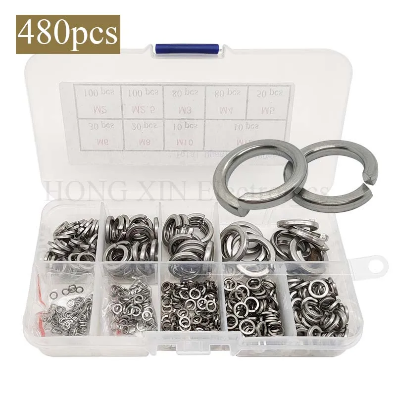 

480pcs lock washers set 304stainless steel m2 m2.5 m3 m4 m5 m6 m8 m10 m12 spring lock washer assortment kit