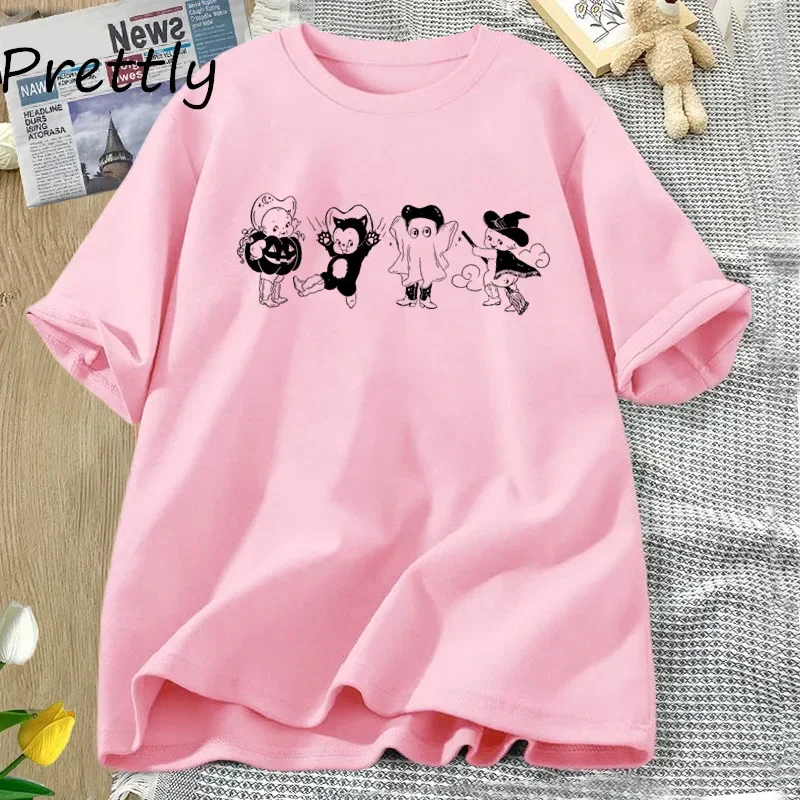Kewpie هالوين تي شيرت المرأة ريترو الخريف راعية البقر تي شيرت خمر الموضة الغربية مخيف الجرافيك تيز قصيرة الأكمام بلايز