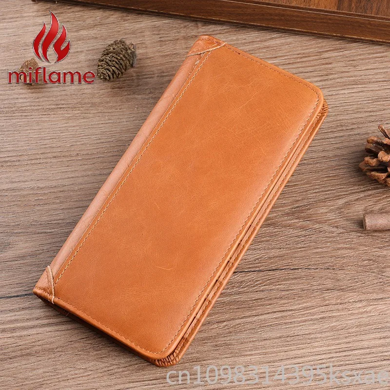 

Men's Genuine Leather Long Wallet with Multi-card Slots Vertical Waxed Clutch Business Travel Money Holder