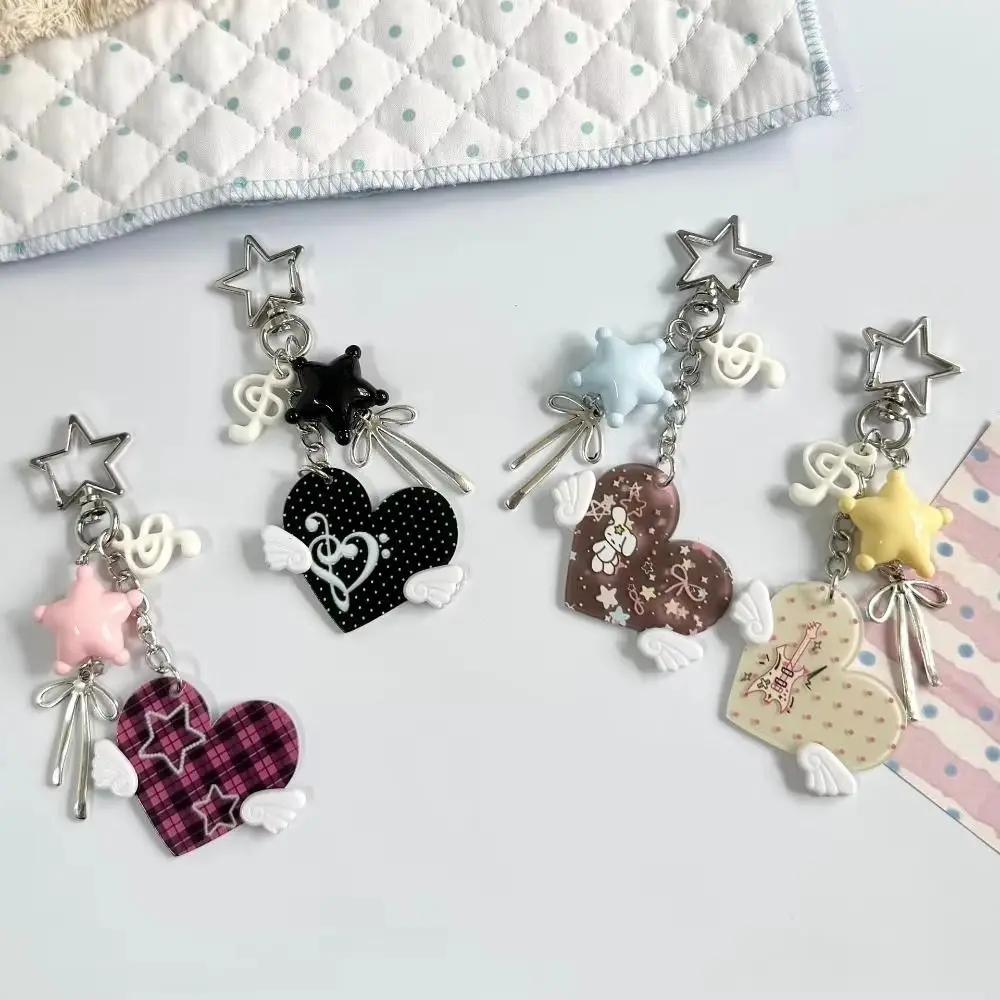 Acrylic Angel Wings Keychain Heart Shape Angel Wing Musical Note Keychain Double Sided Polka Dot Cartoon Musical Charm