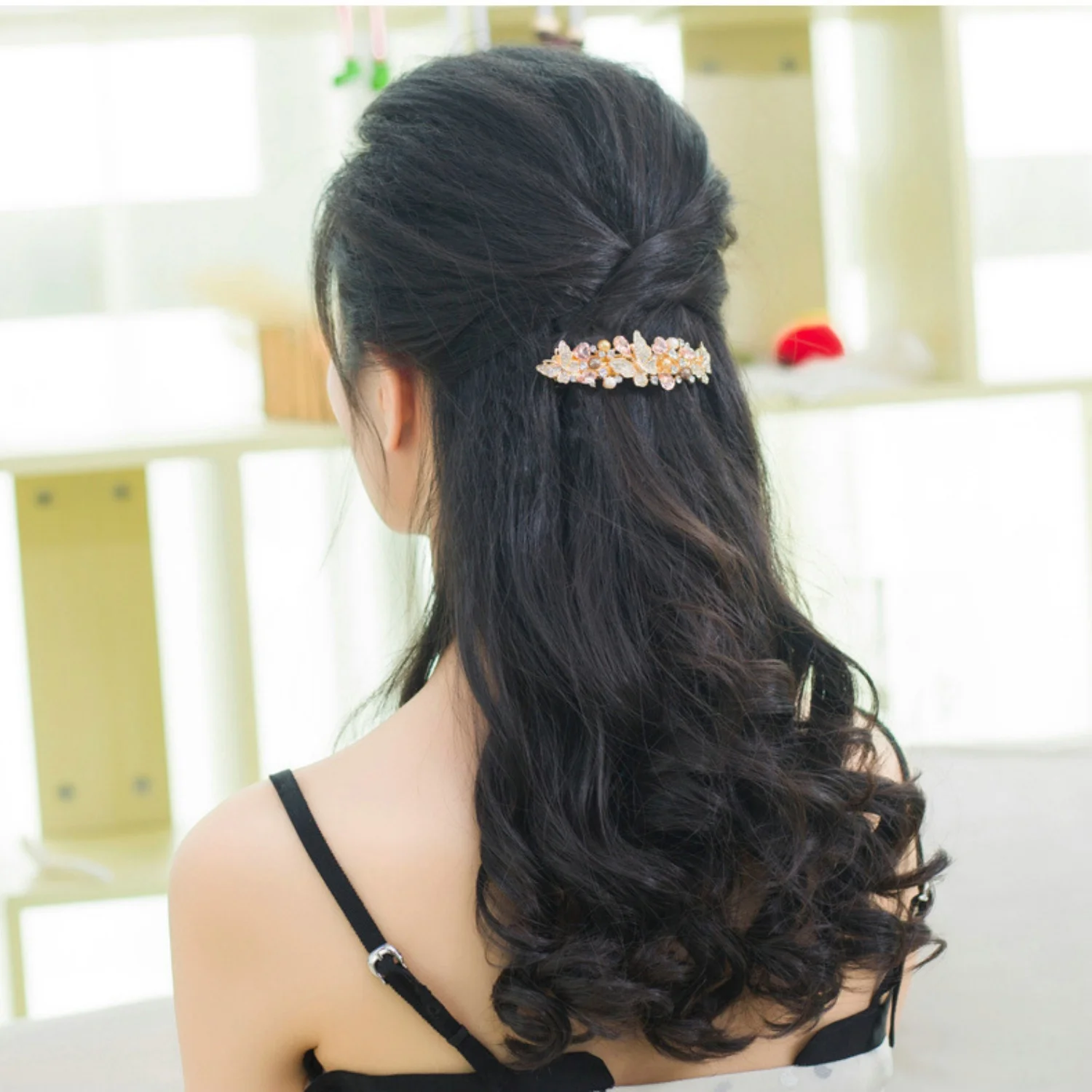 New exquisite pearl flower spring hairpin luxury rhinestone top clip back head hairpin elegant female fashion hair accessories