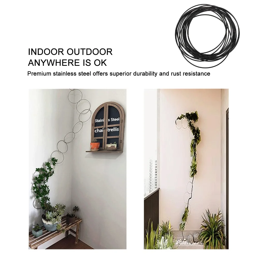 

Round Chain Plant Support Black Easy To Install Plant Vine Support with Wall Hooks Easy To Hang Climbing Plants Chain Support