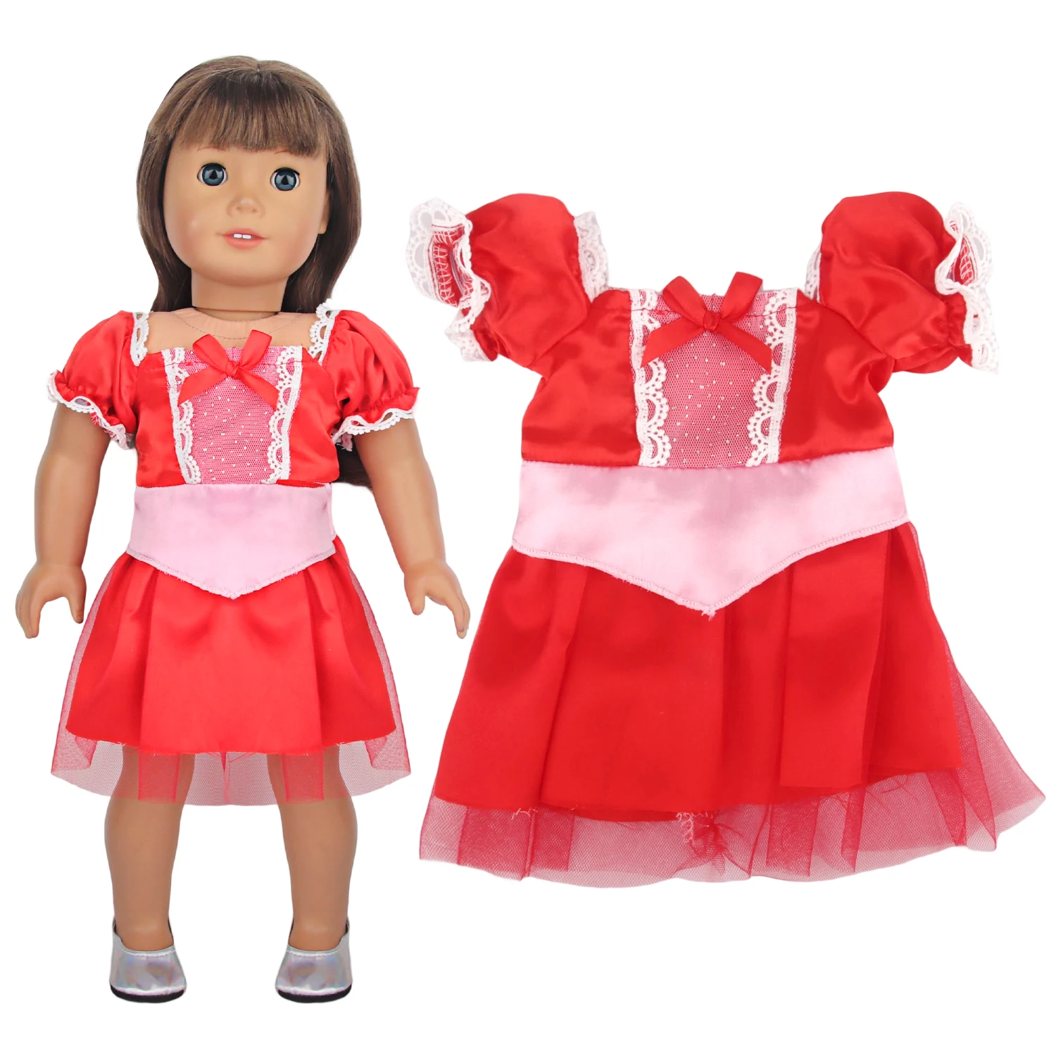 Vestido de muñeca de princesa linda, ropa para muñecas americanas de 18 pulgadas, falda con lazo para bebé recién nacido y OG de 43cm, regalo para