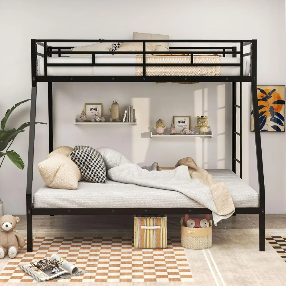 Bunk Bed Twin Over Full Size, Metal Bunk Bed with Ladder and Steel Frame Support, Space-Saving  Bunk Bed for Boys Girls Adults