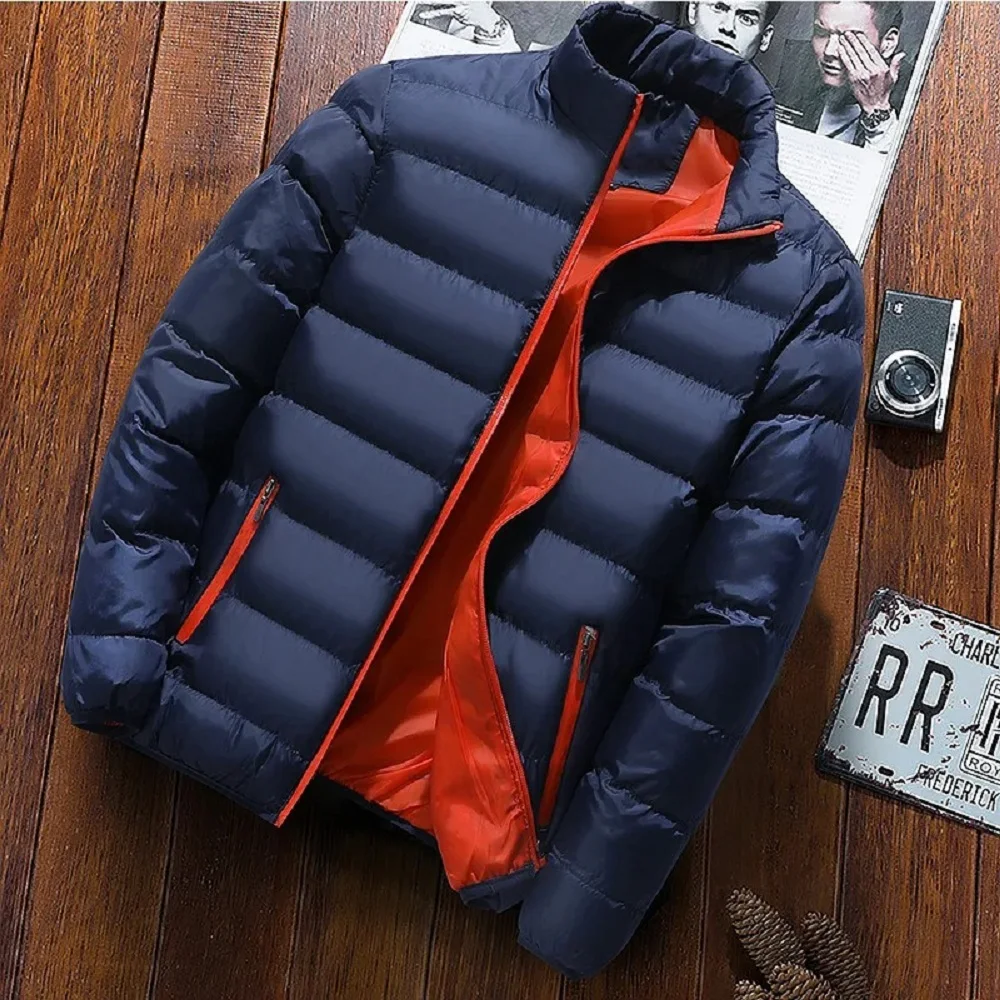 

2024 New Men's casual jacket waterproof windbreaker zippered warm solid color large size autumn and winter Men Mens