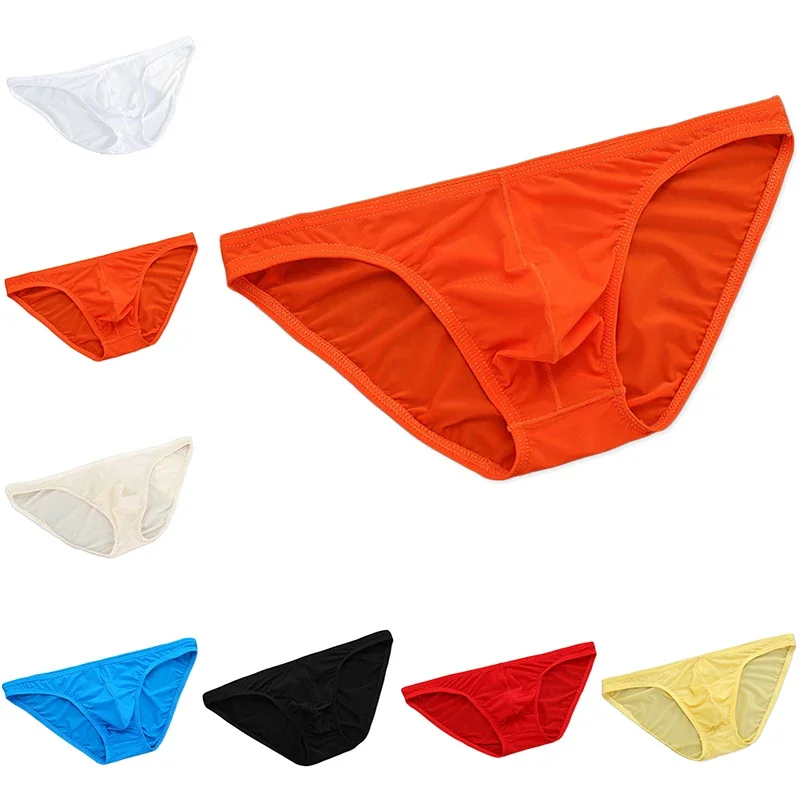 Men\'s Sexy Sheer Transparent Nylon Briefs Panties Underwear Underpants In White/Black/Skin/Red/Blue/Yellow/Orange Variants