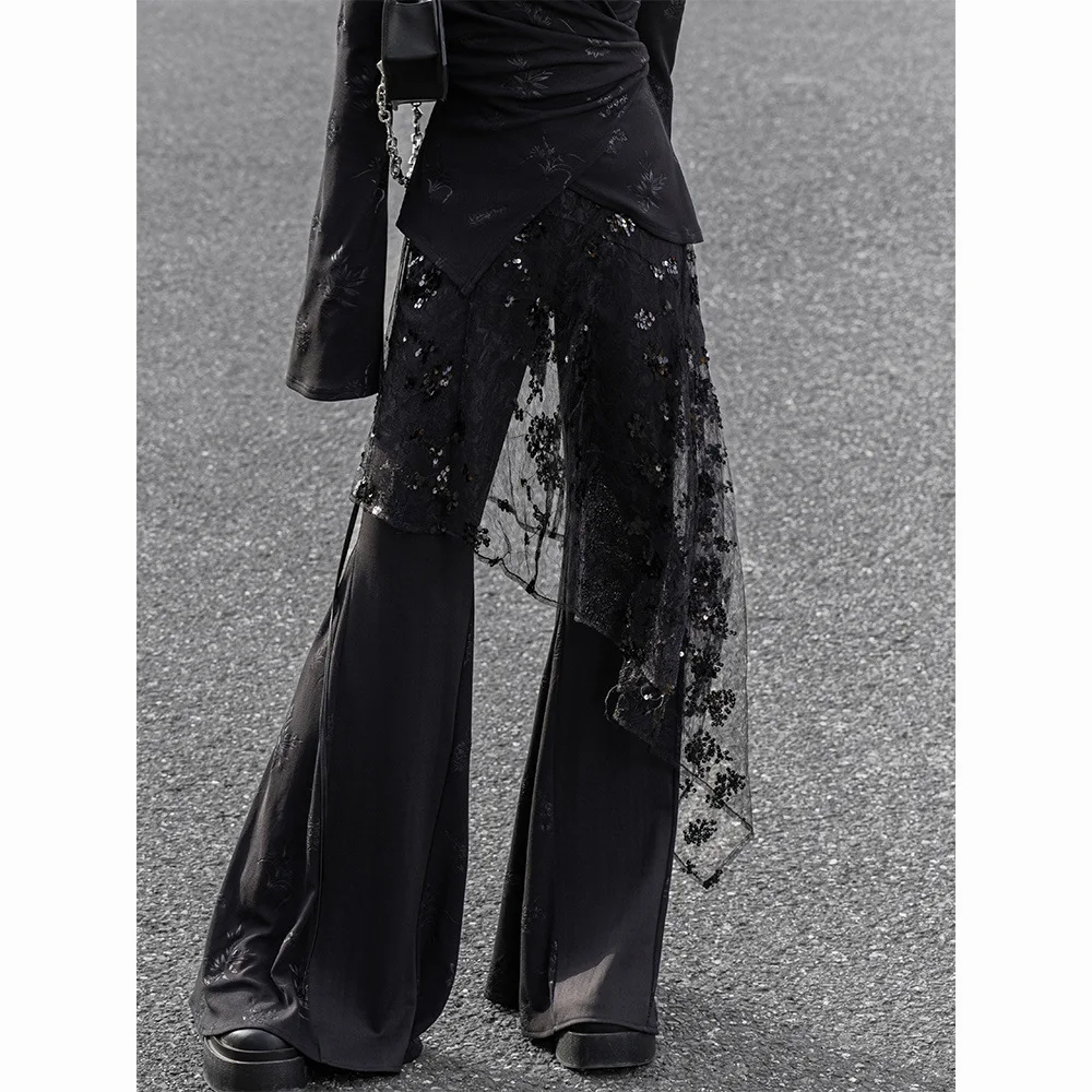 2026 New Black Pendant Sequin Lace Fart Curtain Women Autumn Winter Layered Hem Skirt Streetwear Curtain Covering Buttocks Skirt