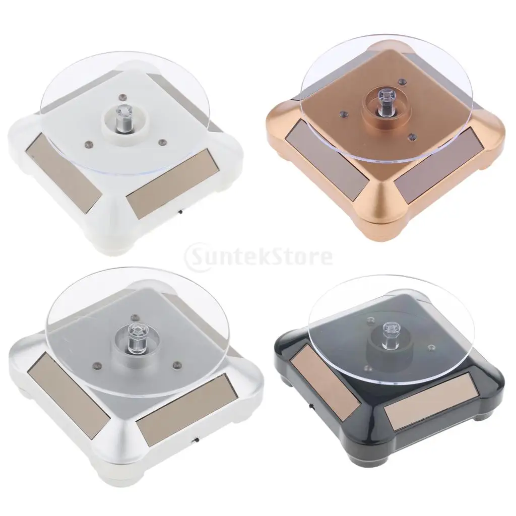 

LED Solar Powered Rotating Display Tray 360 Degree Turntable for Jewelry Watches Phones High Quality ABS Plate