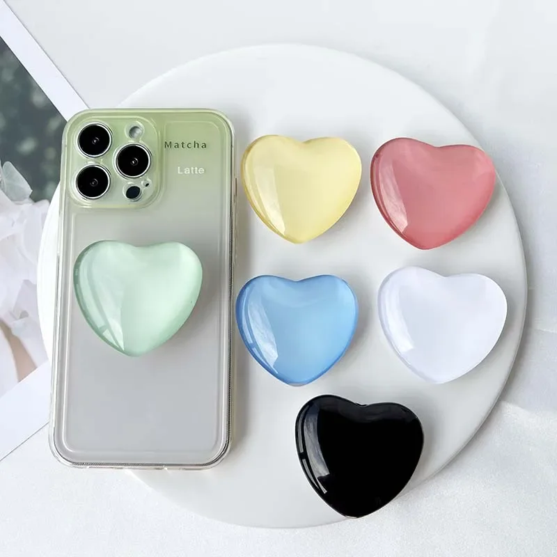 Cute 3D Glossy Love Heart Phone Holder Finger Grip Tok Bracket for iPhone 17Pro Samsung Universal Folding Stand Griptok Posocket