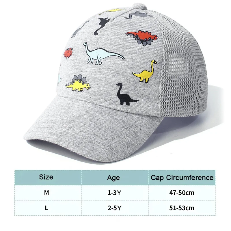 New Kids Baseball Cap Cartoon Dinosaur Summer Boys Girls Caps Sun Protection Casual Hat Mesh Breathable Children Accessories