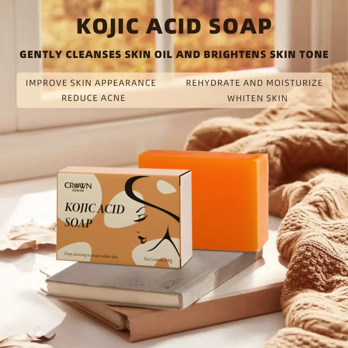 100g Cleansing and Nourishing Kojic Acid Soap with Vitamin C - Exfoliating and Moisturizing Soap for Even Skin Glowing Hydrated