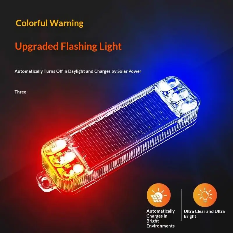 Solar Motorcycle Warning Light Car Rear Collision Prevention Strobe Light Night Electric Vehicle Bicycle LED Tail Flashing Ligh