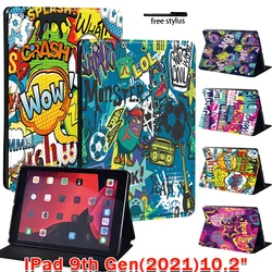 Case for Apple IPad (2021) 9th Generation 10.2 inch Graffiti Art Pattern Leather Tablet Folding Stand Cover for ipad 9 Case