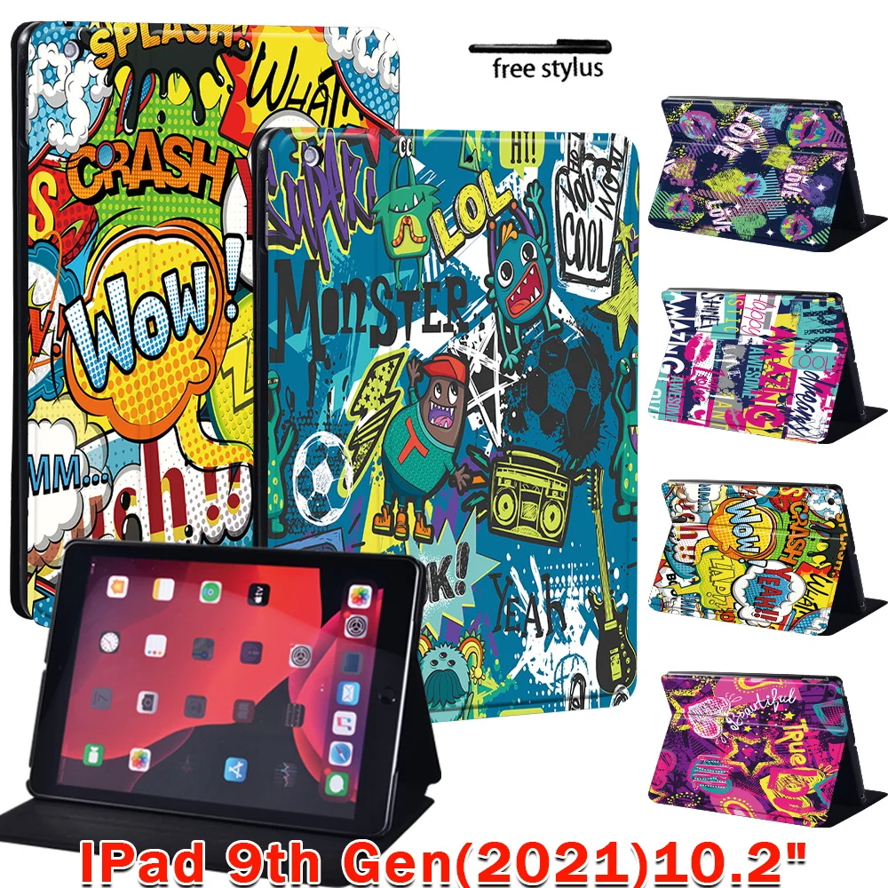 Pokrowiec na Apple IPad (2021) 9. Generacji 10.2 cala Graffiti Art wzór skórzany Tablet składany stojak na ipad 9 etui