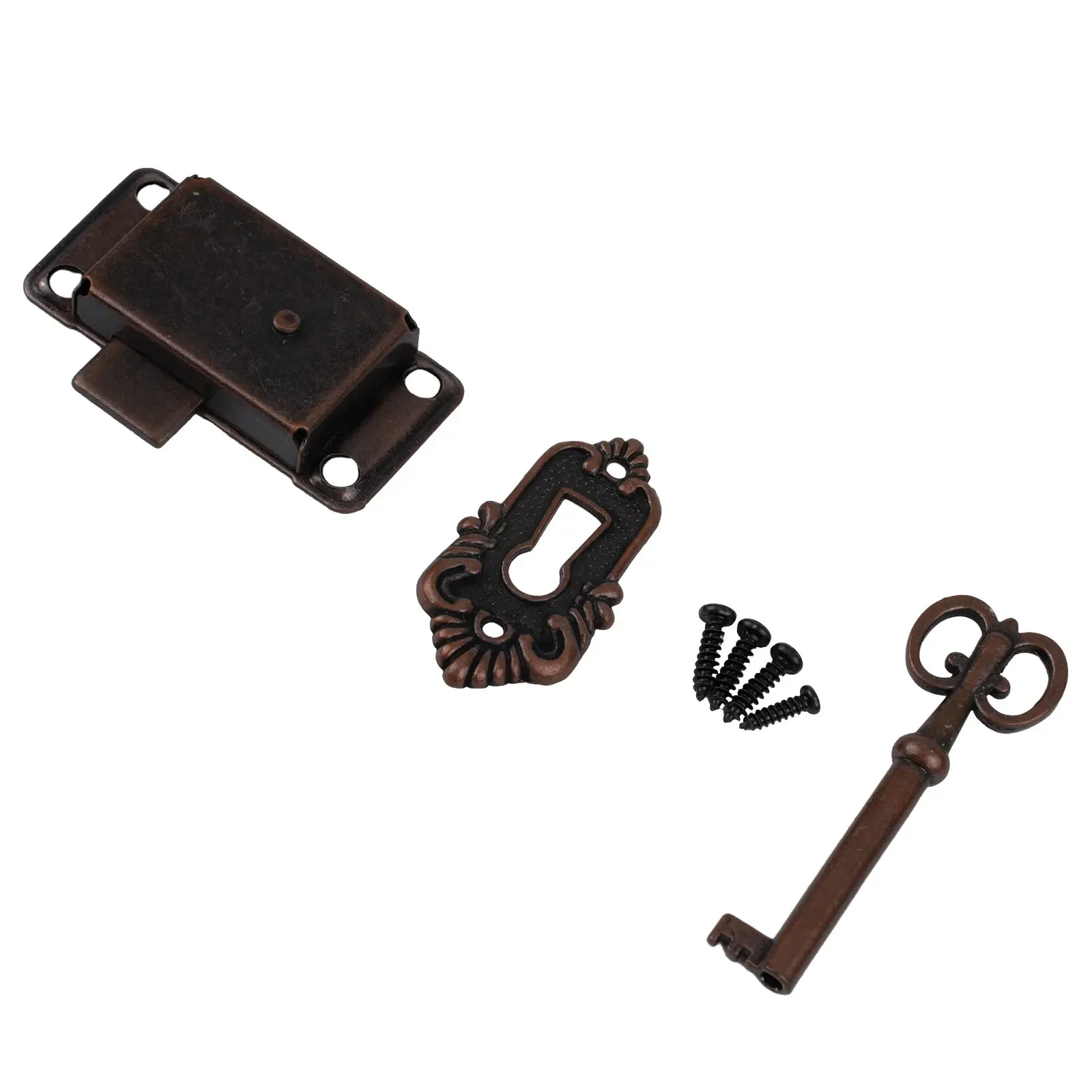 Vintage Style Metal Door Lock Set For Drawer Jewelry Box Cabinet Wardrobe Cupboard With Key And Decorative Sheet