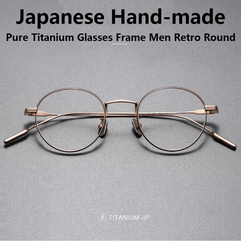 Pure Titanium Retro Round Glasses Frame Men Japanese Handmade Prescription Eyeglasses Women Myopia Reading Eyewear 80806 Gafa