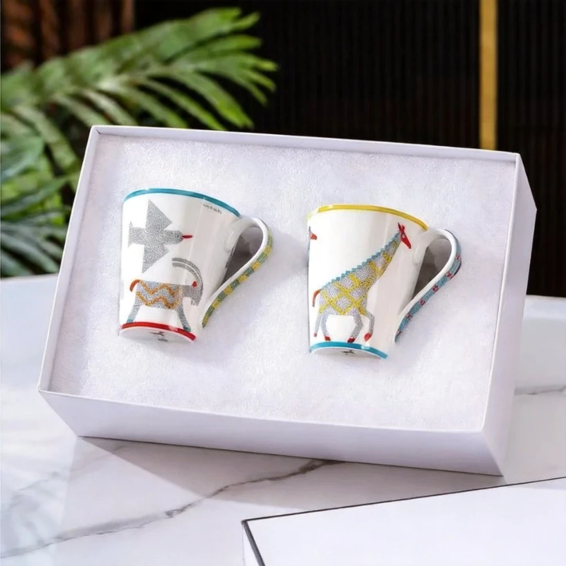 4-Piece Kids Tableware Set European Ceramic Plates, Bowls & Cups Durable Dishware for Children with Fun Designs Microwave Safe