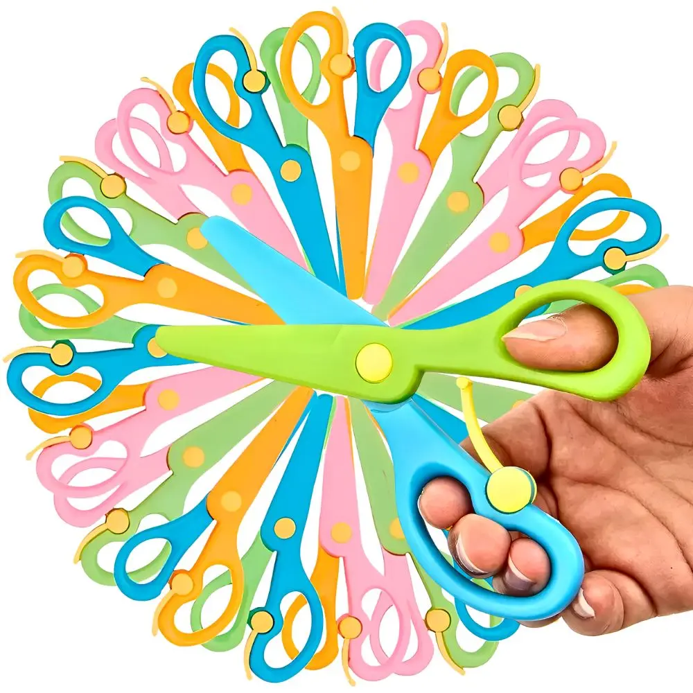 Random Color Scissors Spring Loaded Plastic Blunt Tip School Craft Cutting Tool YMY