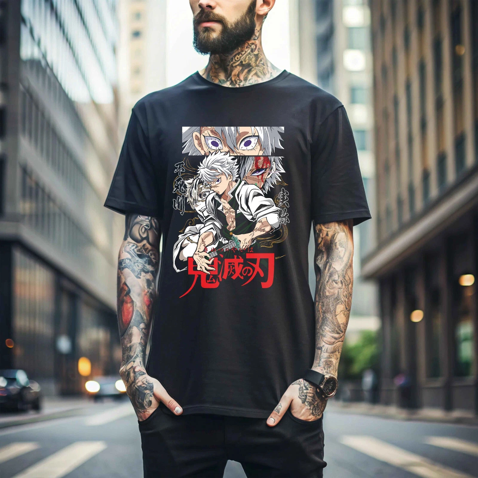 

Summer Men's Demon Slayer Animation ‌‌Sanemi T-shirt Unisex Cotton Short Sleeve Stylish and Casual Streetwear Oversized T-shirt