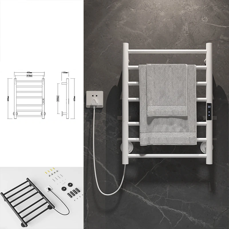 Imagem -05 - Toalheiro Elétrico Aquecido para Banheiro Digital Display Warmer Fios Ocultos ou Expostos Trilho Preto ou Branco