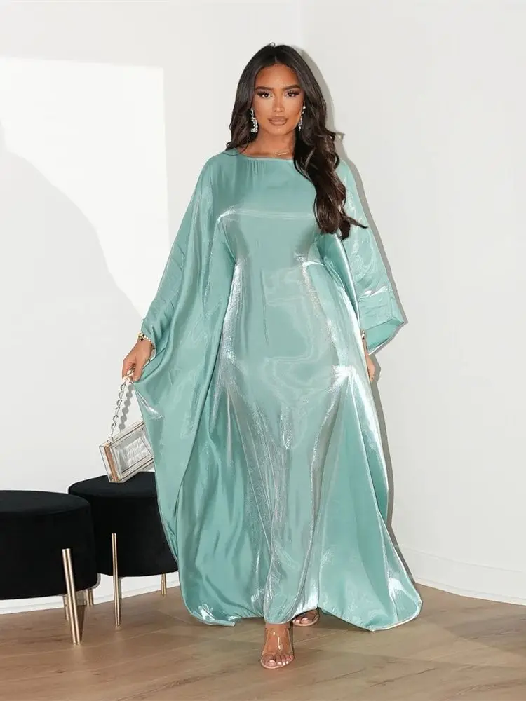 Ramadan Eid Summer Satin Batwing Abaya Dubai Luxury 2024 Women Islam Muslim Maxi Shiny Kaftan Dresses Kebaya Caftan Marocain