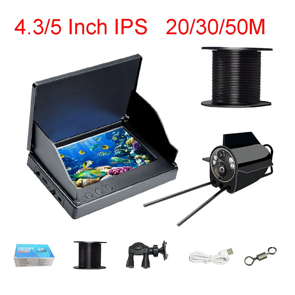 

15/20/30/50m Waterproof IPS Fish Finder HD Screen Night Vision LCD 4.3 Inch Display Underwater 220° Fishing Camera Detector