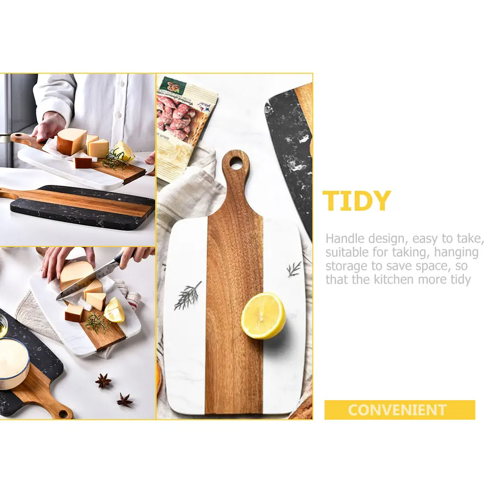 

Marble Splicing Wooden Cutting Board Multi-Functional Handle Space Saving Kitchen Gadgets Household Steak Plate Portable Hanging