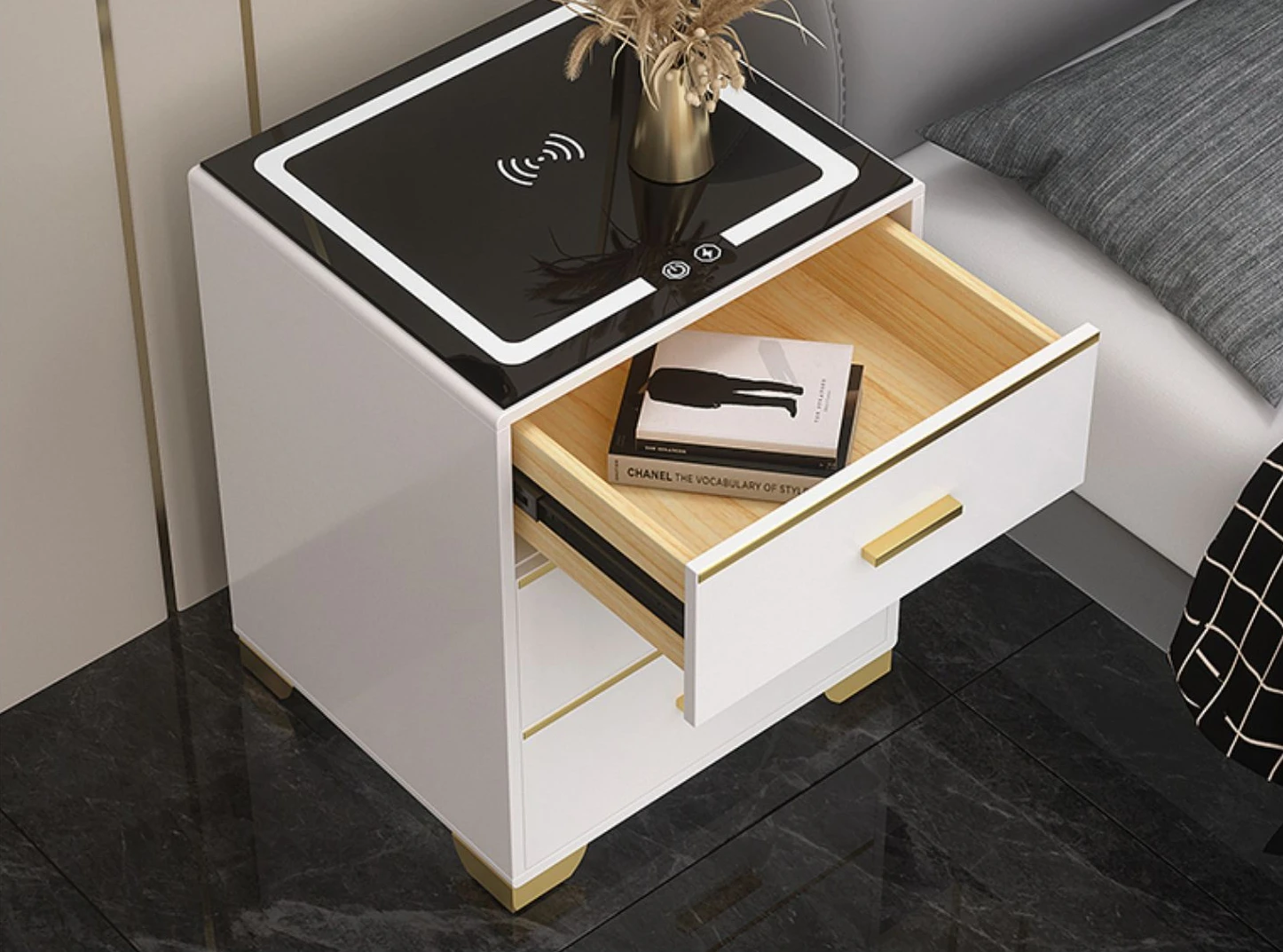 Safe smart bedside table 62cm multifunctional chest of drawers fingerprint password induction lamp anti-theft cabinet