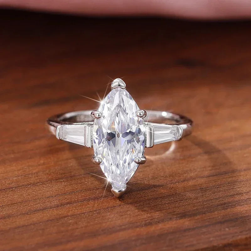2026 Luxury Waterdrop Horse Eye Inlaid Cubic Zirconia Women's Ring Silver Fashion Engagement Wedding Accessories Jewelry
