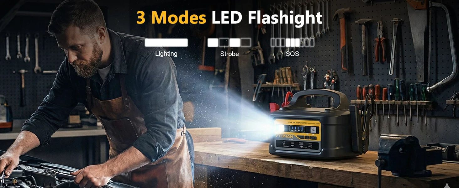 VTOMAN VT-PRO 10000A Auto-Starthilfegerät 58800mAh Tragbares Starthilfegerät Power Pack für Alle Benzin- und Diesel-Fahrzeuge, 12V/24V Starthilfegerät – Detail 9