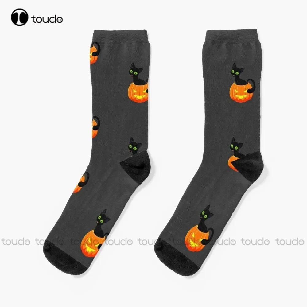New Cat Inside Of A Pumpkin Socks Women Socks Personalized Custom Unisex Adult Socks Halloween Christmas Gift