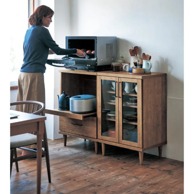 Japanese-style side cabinet solid wood small size narrow wall low cabinet microwave oven tea cabinet dining room living room